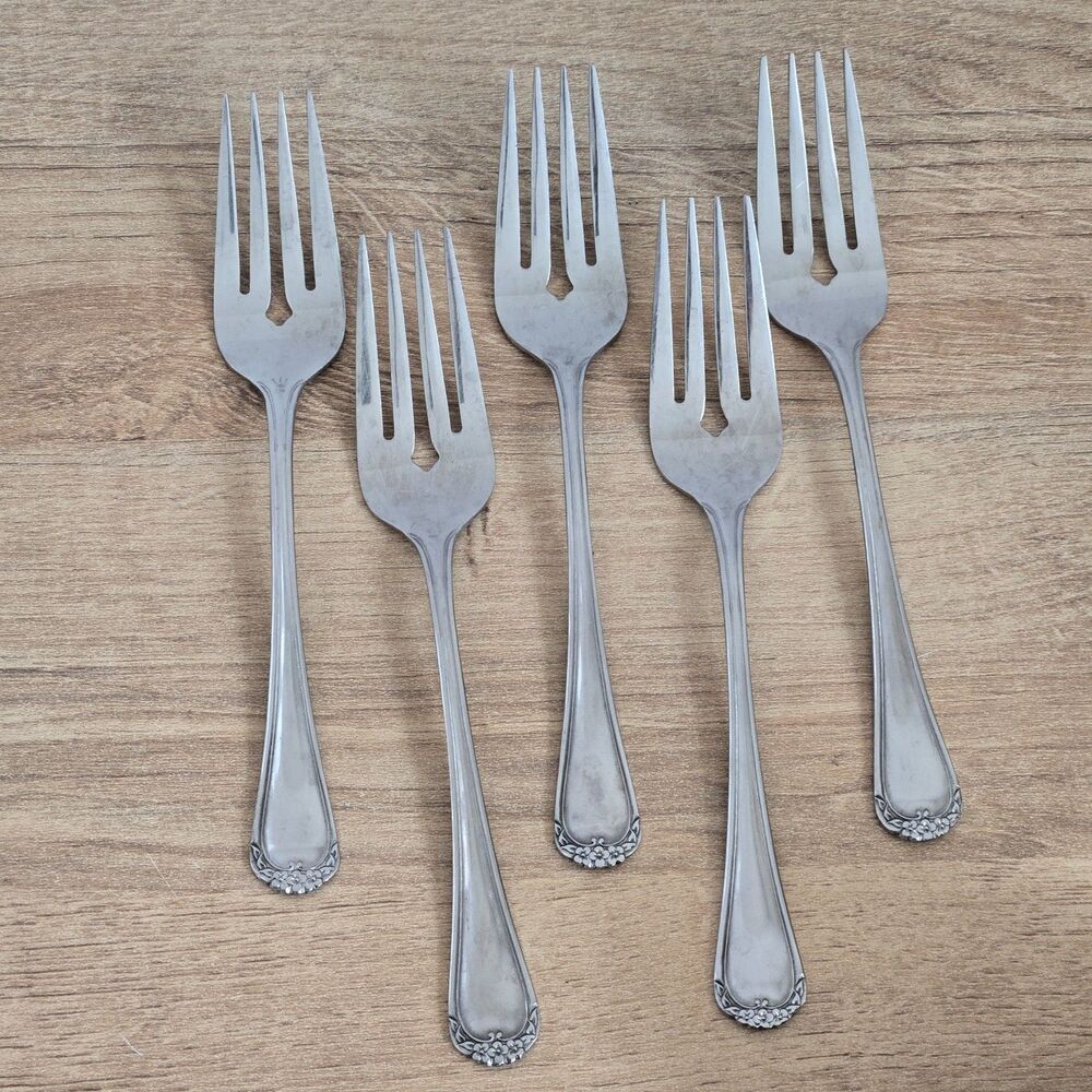 5 Pc Rogers Stanley‎ Roberts ROSE TRIO Salad Forks Stainless Flatware 6.5"